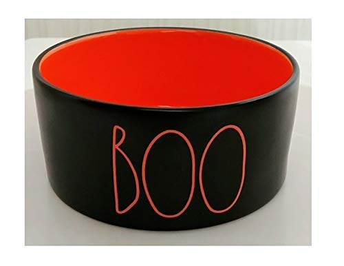 Rae Dunn Artisan Collection 6-inch Halloween Black Dog Bowl with Orange Interior - Perfect for Pet Feeding During Halloween Celebrations