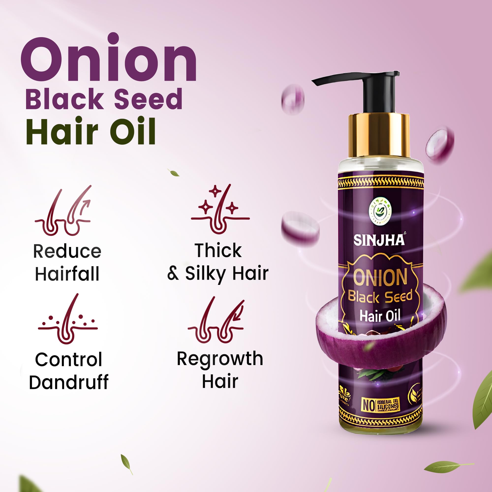 Sinjha Onion Black Seed Hair Oil 100ml - Natural Hair Growth Treatment for Thinning Hair & Hair Loss Control | Perfect for Daily Scalp Massage & Damaged Hair Repair