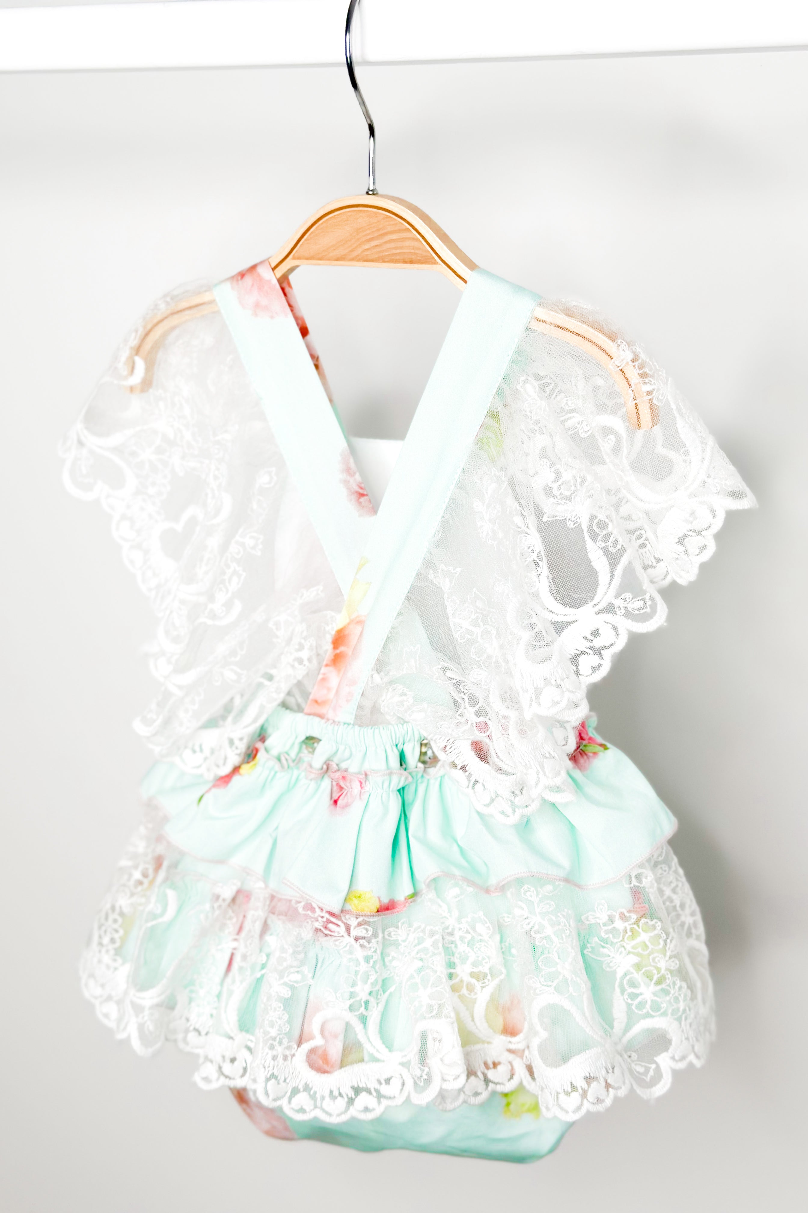 Stylish Peaches Aquamarine Pink Peony Lace Dungaree Romper Jumpsuit for Women - Perfect for Summer Outfits, Beach Vacations & Boho Fashion