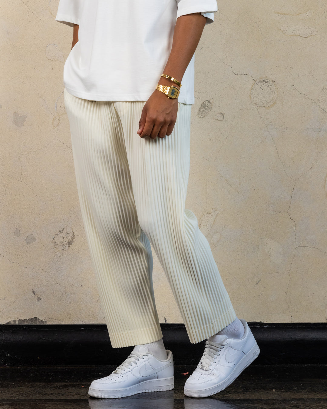 404 Harbour Plisse Pants for Women - High Waisted Wide Leg Trousers in Ecru | Comfortable & Stylish Lounge Pants for Yoga, Travel and Casual Wear