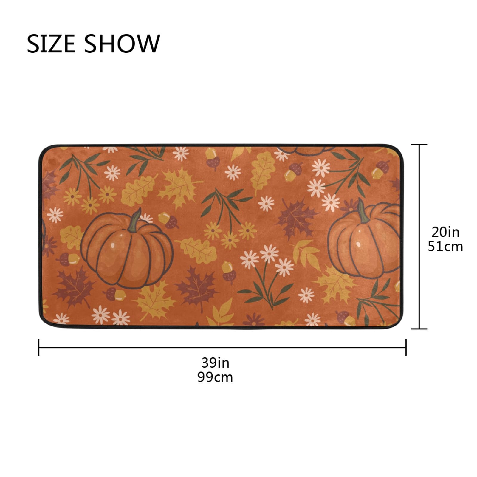 Non-Slip Washable Kitchen Rugs - Absorbent Fall Pumpkin Halloween Floor Mats for Sink Area - Cushioned Farmhouse Style Runner Rug 39x20 Inch - Perfect for Home, Kitchen, Bathroom & Holiday Decor