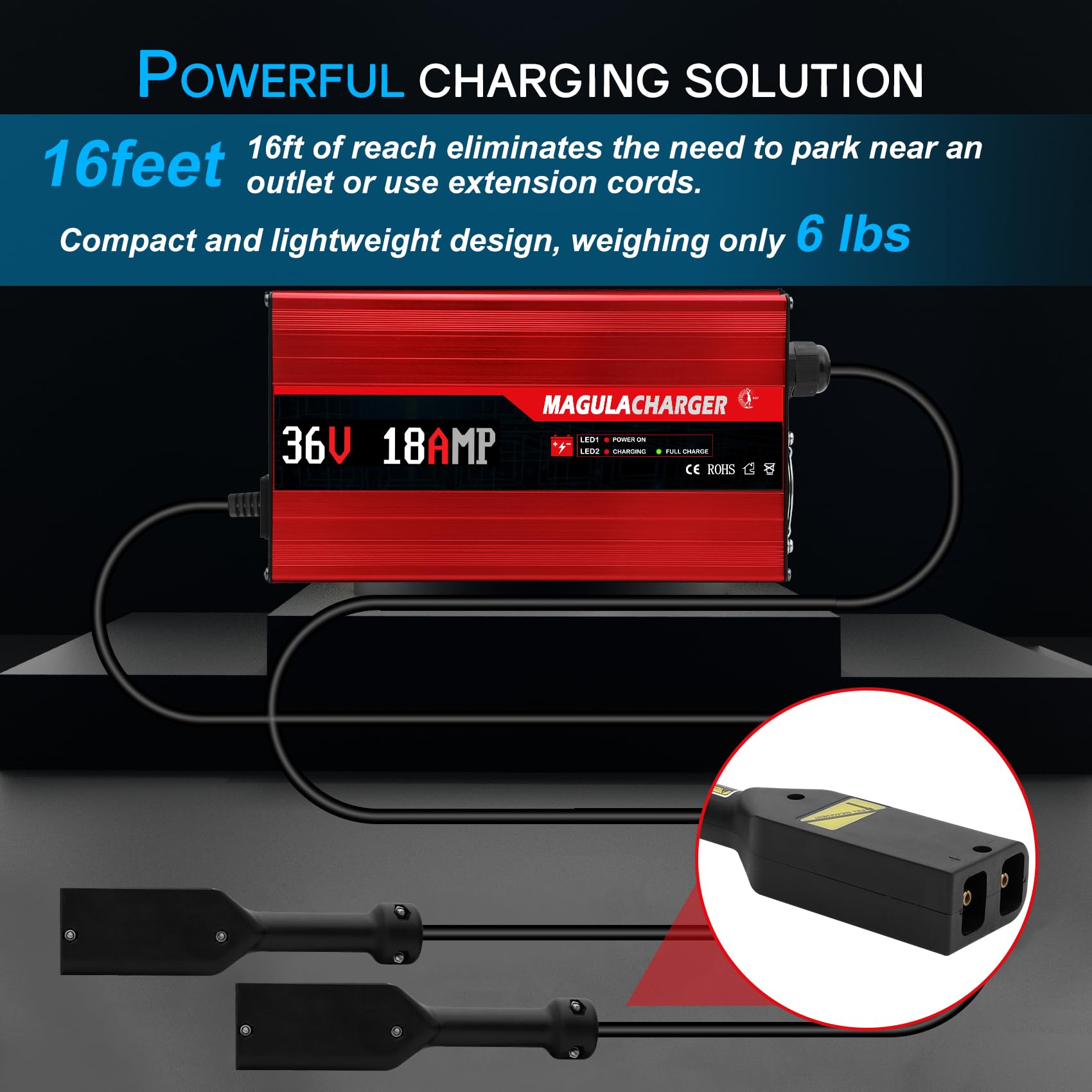 36V 18A Golf Cart Battery Charger for EZGO-D Plug - 900W Replacement for PowerWise Charger | Fast 4-6 Hour Charge | Compatible with Lead Acid, AGM & Gel Batteries | 16FT Cable | Perfect for EZGO Golf Carts, Maintenance Charging & Winter Storage