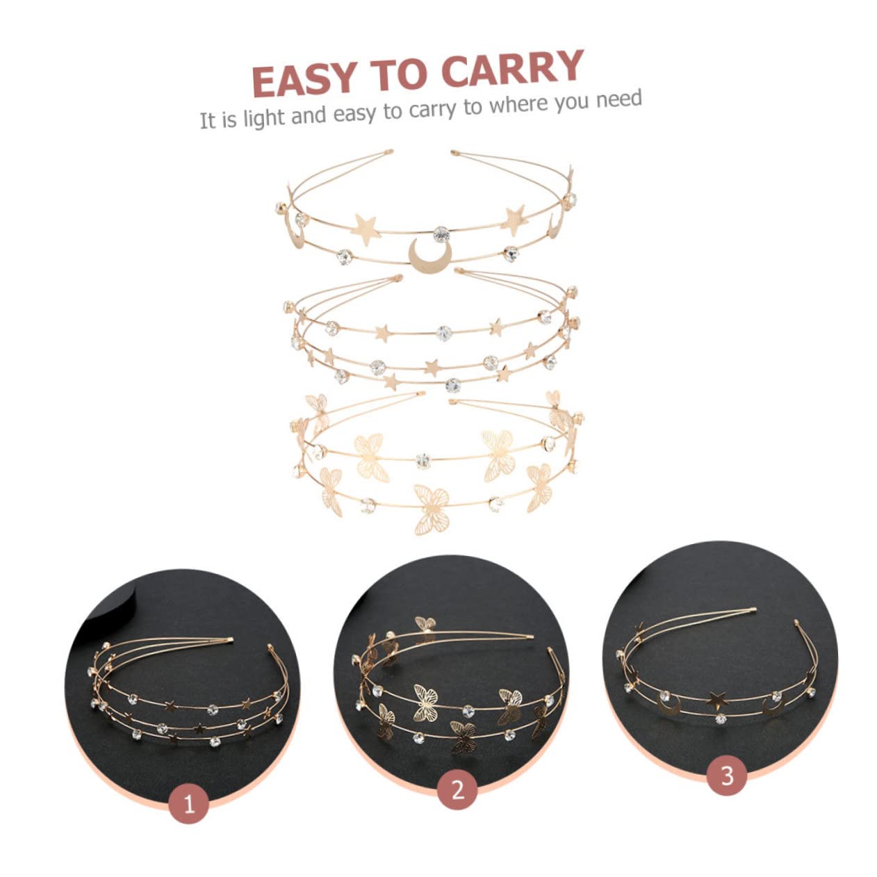 POPETPOP 15 Pcs Star Moon Headband - Rhinestone Bridal Hair Hoops, Double Row Metal Headbands for Women & Girls - Perfect for Weddings, Prom, Cosplay & Special Occasions