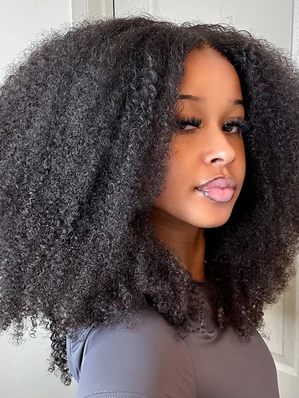 ISEE Wear and Go Glueless Wig - 16 Inch Afro Kinky Curly Lace Front Human Hair Wig with 7x5 HD Lace for Women | Pre-Cut & Pre-Plucked | Perfect for Daily Wear, Parties & Protective Styling