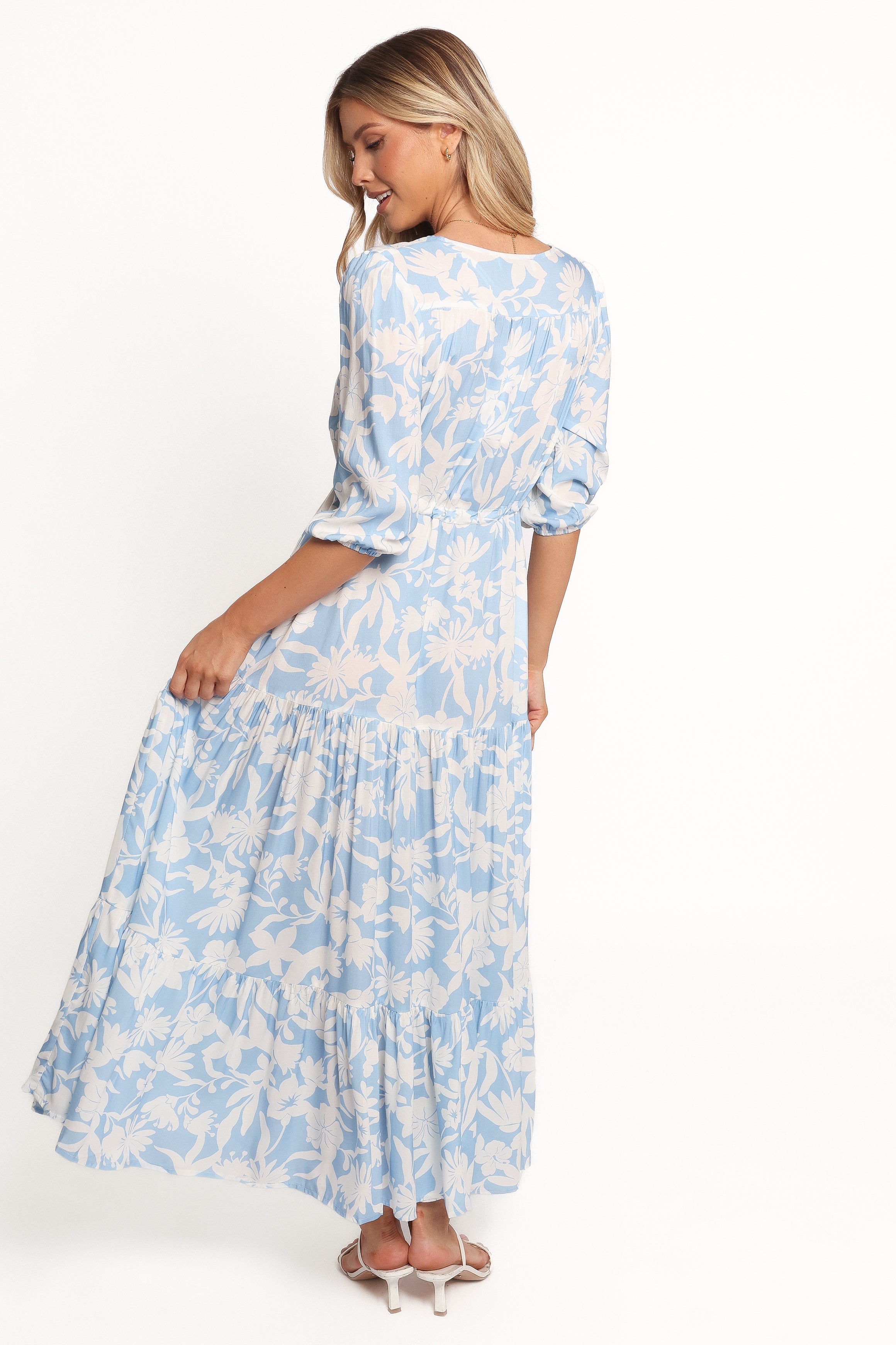 Kelda Dress - Blue Floral Print Women's Summer Dress | Perfect for Beach Vacations, Garden Parties & Casual Outings