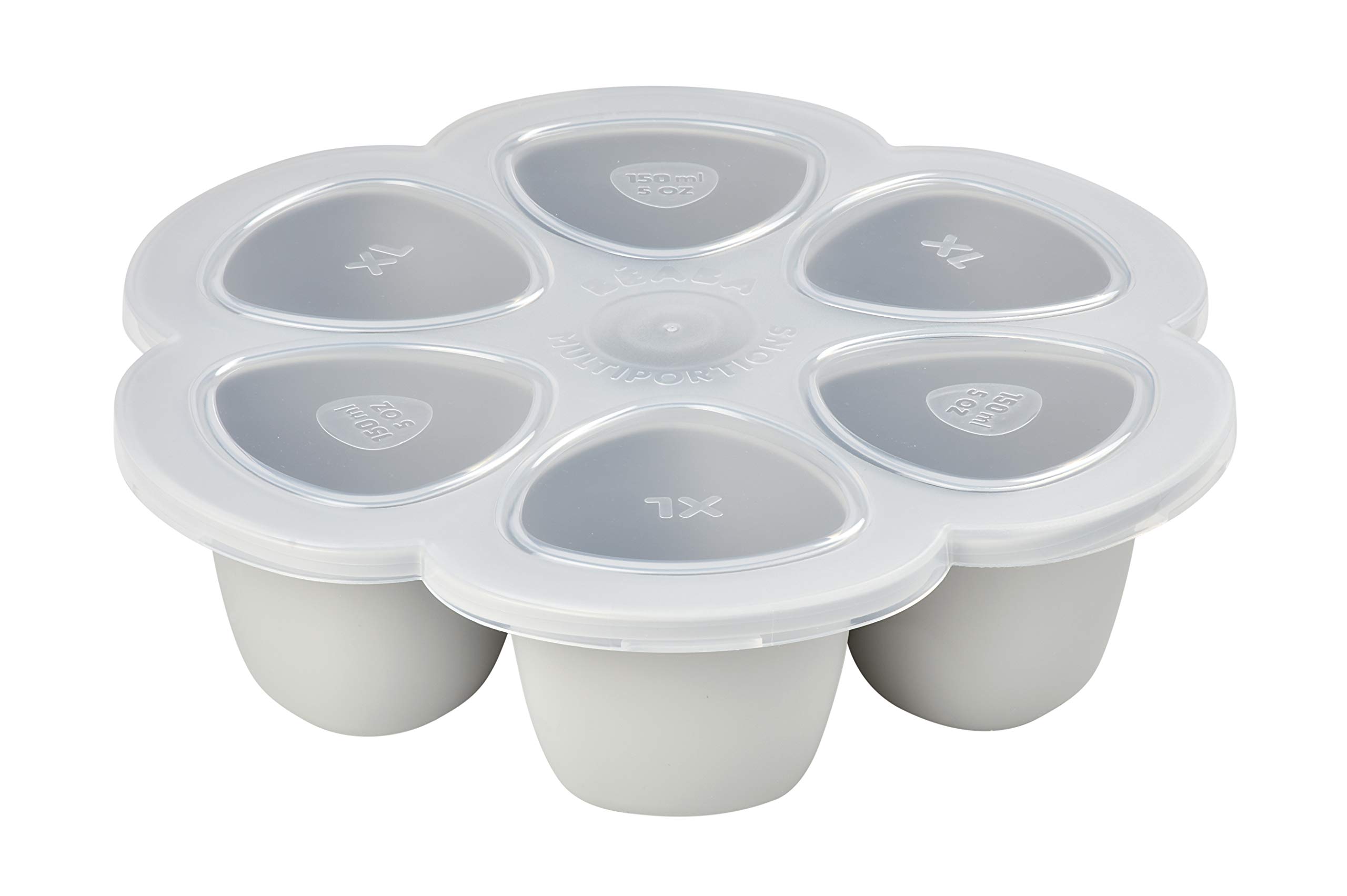 BEABA Premium Silicone Baby Food Storage Container - 5 oz Freezer Tray with Clip-On Lid | Oven, Freezer Safe | Made in Italy | Perfect for Homemade Purees, Breast Milk Storage & Meal Prep (Cloud Design)