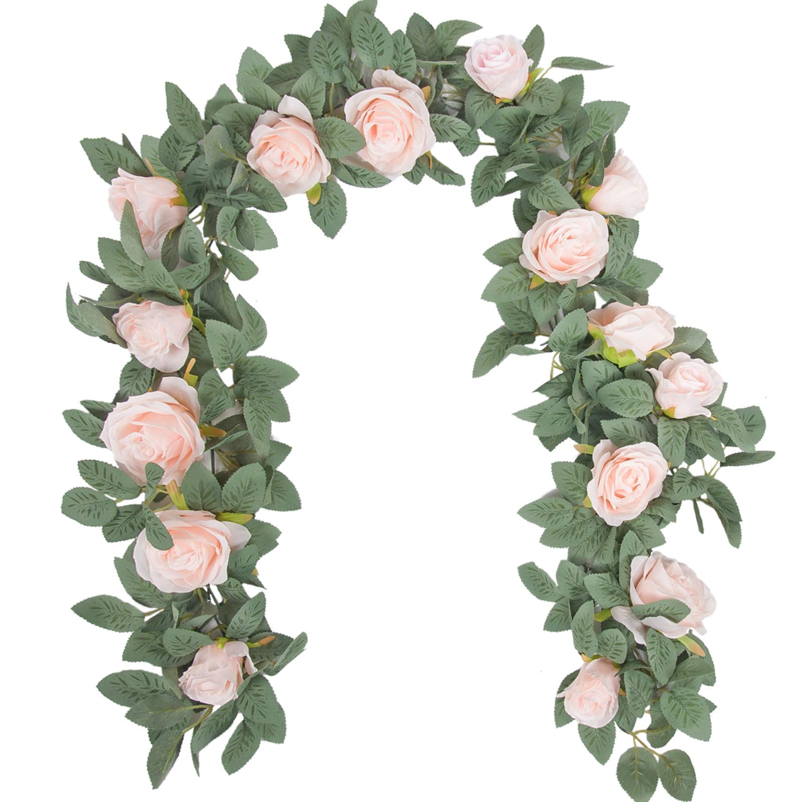 2 Pack 13Ft Artificial Eucalyptus Garland with Silk Roses - Pink Floral Vine with Leaves for Wedding Arch, Table Decor, Wall Backdrop, Party Room Decoration | Perfect for Bridal Showers, Baby Showers & Home Decor