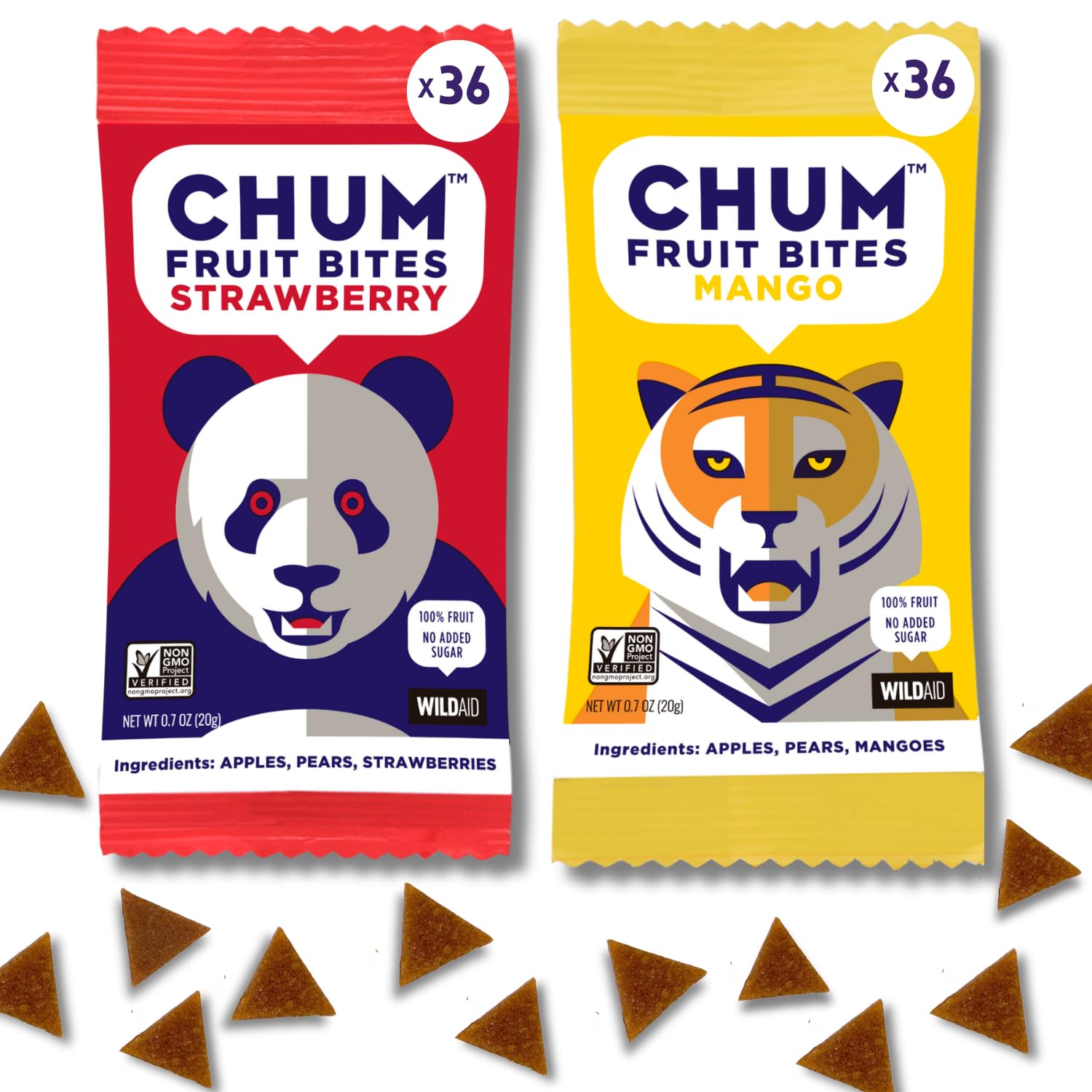 Chum Fruit Bites 100% Real Fruit Snacks | Strawberry & Mango Flavor, 72 Count | Non-GMO, No Added Sugar, Preservative-Free | Allergen-Friendly, Nut-Free, Gluten-Free, Vegan, Kosher, Paleo Certified | Perfect for School Lunches, Healthy Snacking & On-the-Go Nutrition