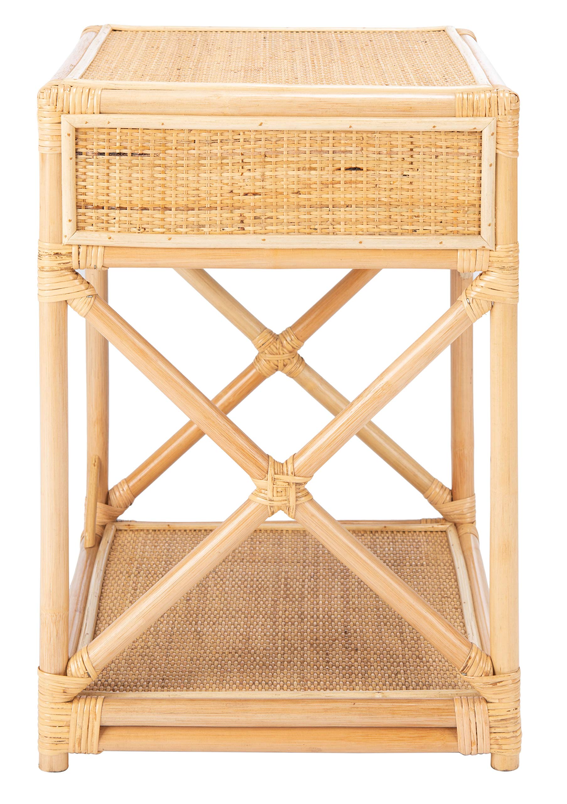 Safavieh Home Bali Coastal Natural 1-Drawer 1-Shelf Nightstand - Beach Style Bedside Table for Bedroom, Living Room & Guest Room Decor