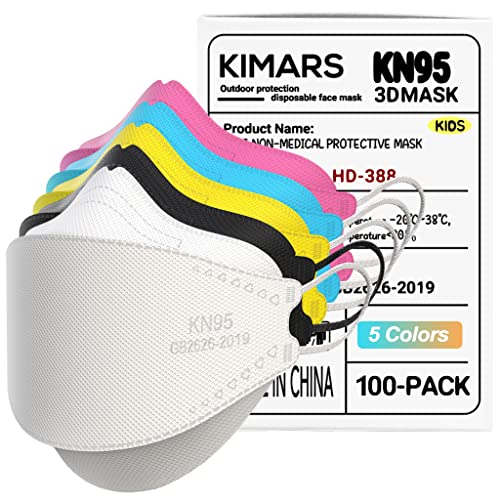 KIMARS Kids KN95 Face Masks 100 Pack - Breathable, Comfortable & Disposable Protective Masks for Children (Multicolor) - Ideal for School, Travel & Daily Protection