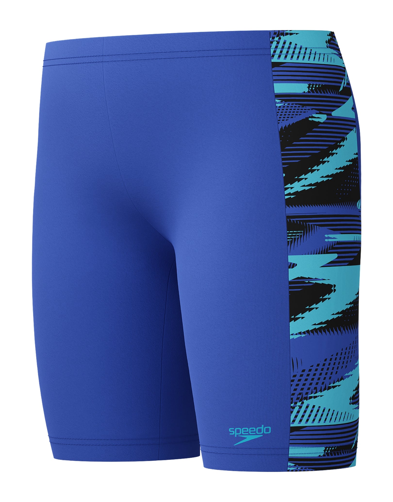 Boys Hyperboom Panel Swim Jammer - Quick-Dry Competitive Swim Trunks for Kids in Blue/Multi Color - Perfect for Swim Training, Beach & Pool Activities