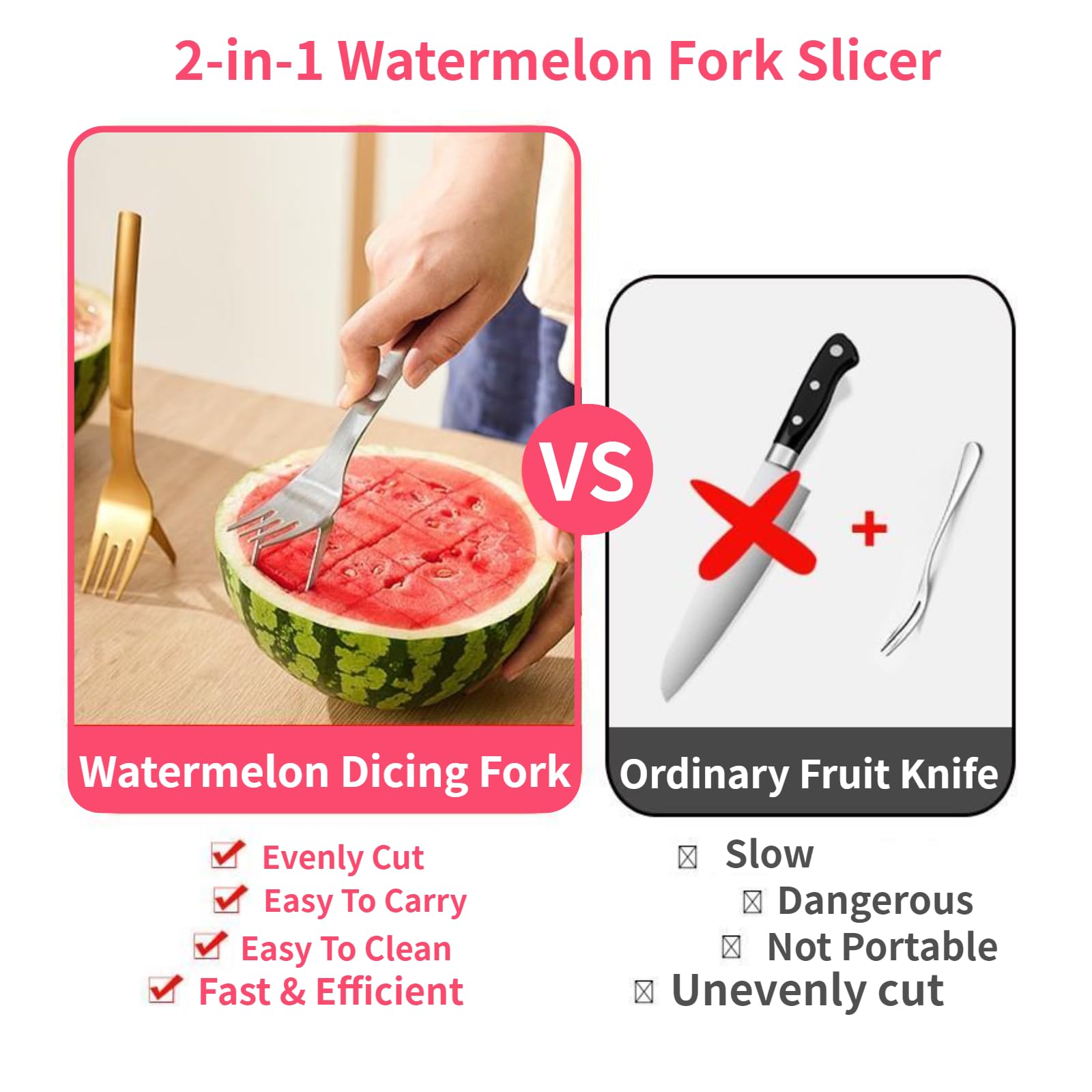 Stainless Steel Watermelon Slicer & Cutter - Multi-Functional Melon Cuber Tool for Kids & Adults - Fruit Carving Knife for Home Kitchen, Parties & BBQ - Cool Kitchen Gadgets for Summer Picnics & Family Gatherings