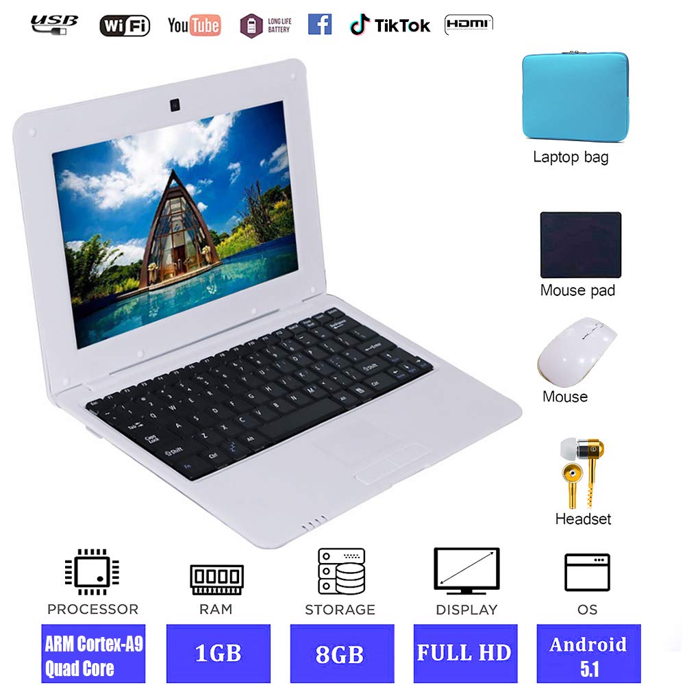 10.1 Inch Ultra Thin Laptop - Quad Core Windows 10 Computer with HD Graphics, 2GB RAM, 32GB Storage, 1.92GHz, USB 2.0, WiFi, Bluetooth & HDMI - IPS Display Notebook (White) | Perfect for Home Office, Online Classes & Travel Use
