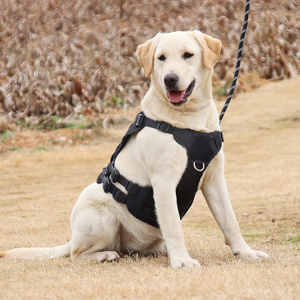 Tactical No-Pull Dog Harness for Large & Medium Dogs - Military Service Vest with MOLLE Panel & Handle - Perfect for Hiking, Training, Hunting & Walking (Size L, Black) | Durable Outdoor Adventure Gear for Active Pets