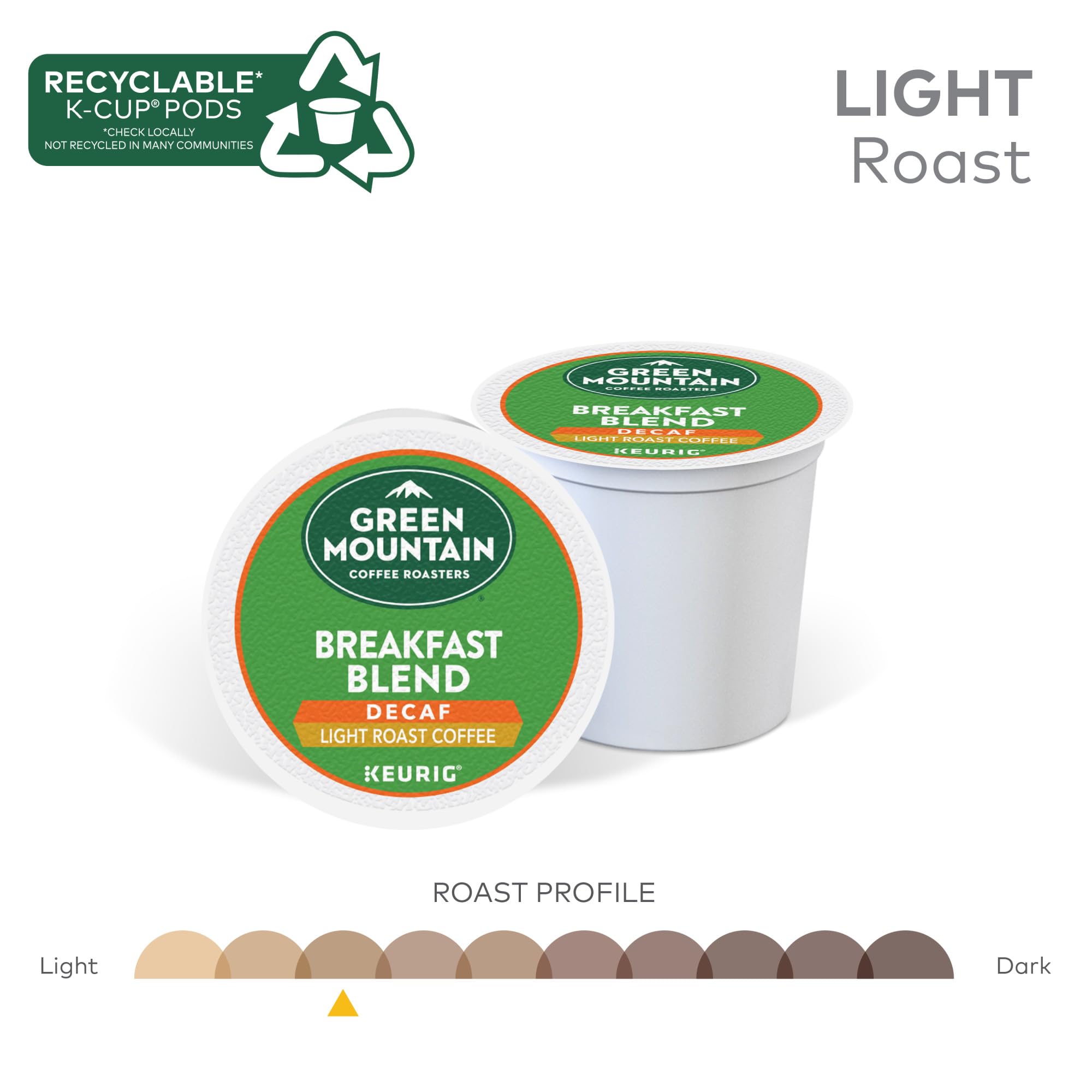Green Mountain Coffee Roasters Decaf Breakfast Blend K-Cup Pods - Light Roast Single-Serve Coffee for Keurig Brewers (32 Count) | Perfect for Morning Routines & Office Coffee Breaks