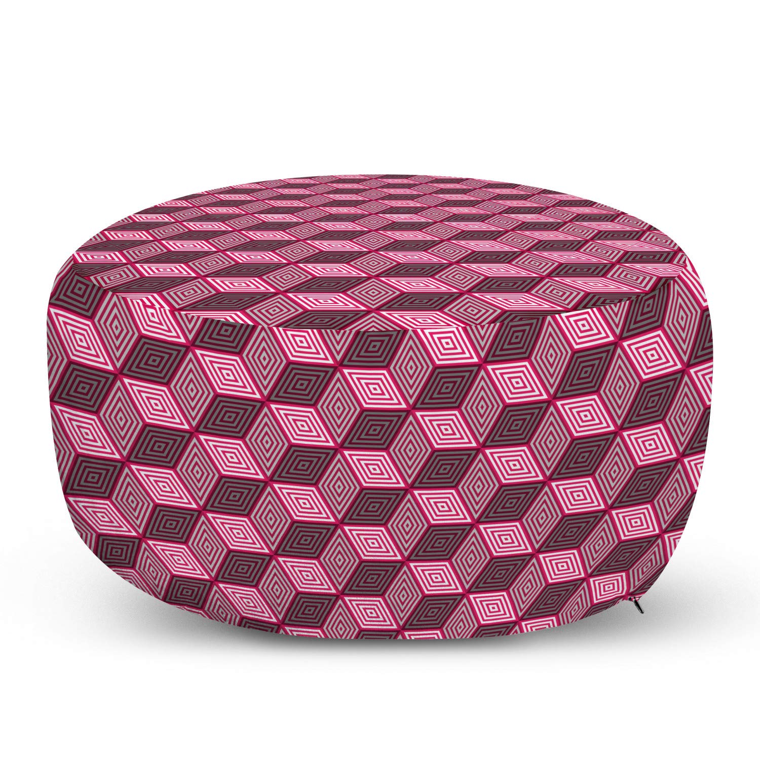 Ambesonne Cubes Ottoman Pouf - Optical Illusion Game Style Abstract Print with Geometric Details | Soft Decorative Footrest with Removable Cover for Living Room & Bedroom | Magenta & White | Perfect for Lounge Chairs, Reading Nooks & Dorm Rooms