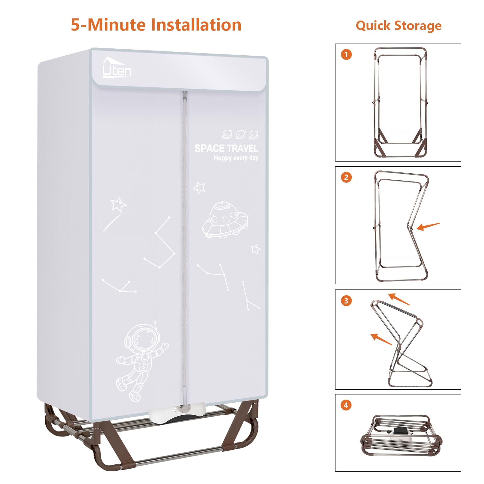 1500W Electric Clothes Dryer Machine with Timer - 2-Tier Foldable Laundry Drying Rack & Wardrobe for Apartments, RV, Travel & Home Use | Fast Drying Solution for Small Spaces
