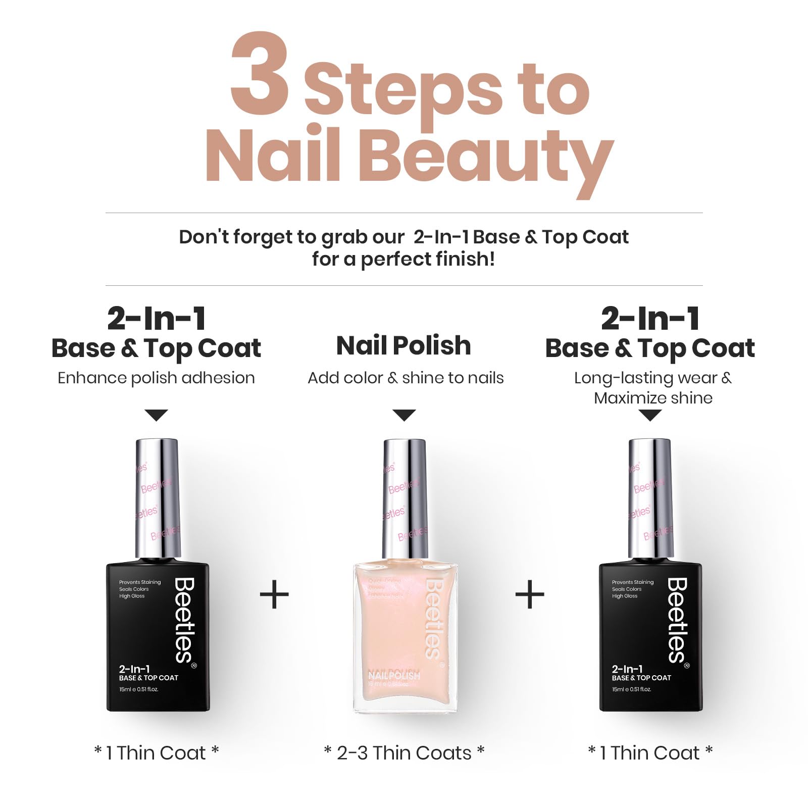 Beetles Nail Polish - Natural Nude Shimmer Nail Concealer, Fast Drying Strengthening Treatment for Thin & Damaged Nails (0.51 Fl Oz) | Perfect for Manicures, Pedicures & At-Home Nail Care