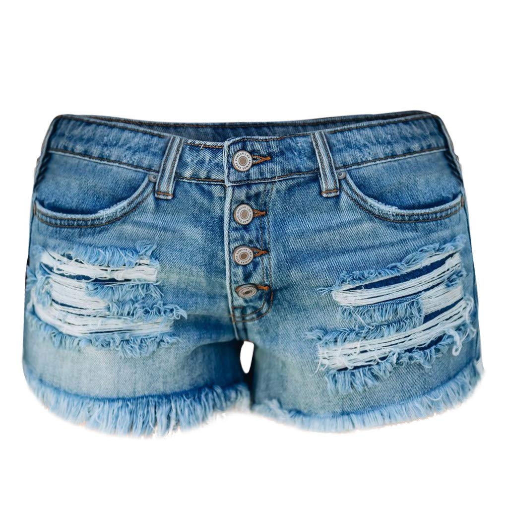 Women's Ripped Denim Shorts - High Waisted Stretchy Summer Shorts for Casual Outings
