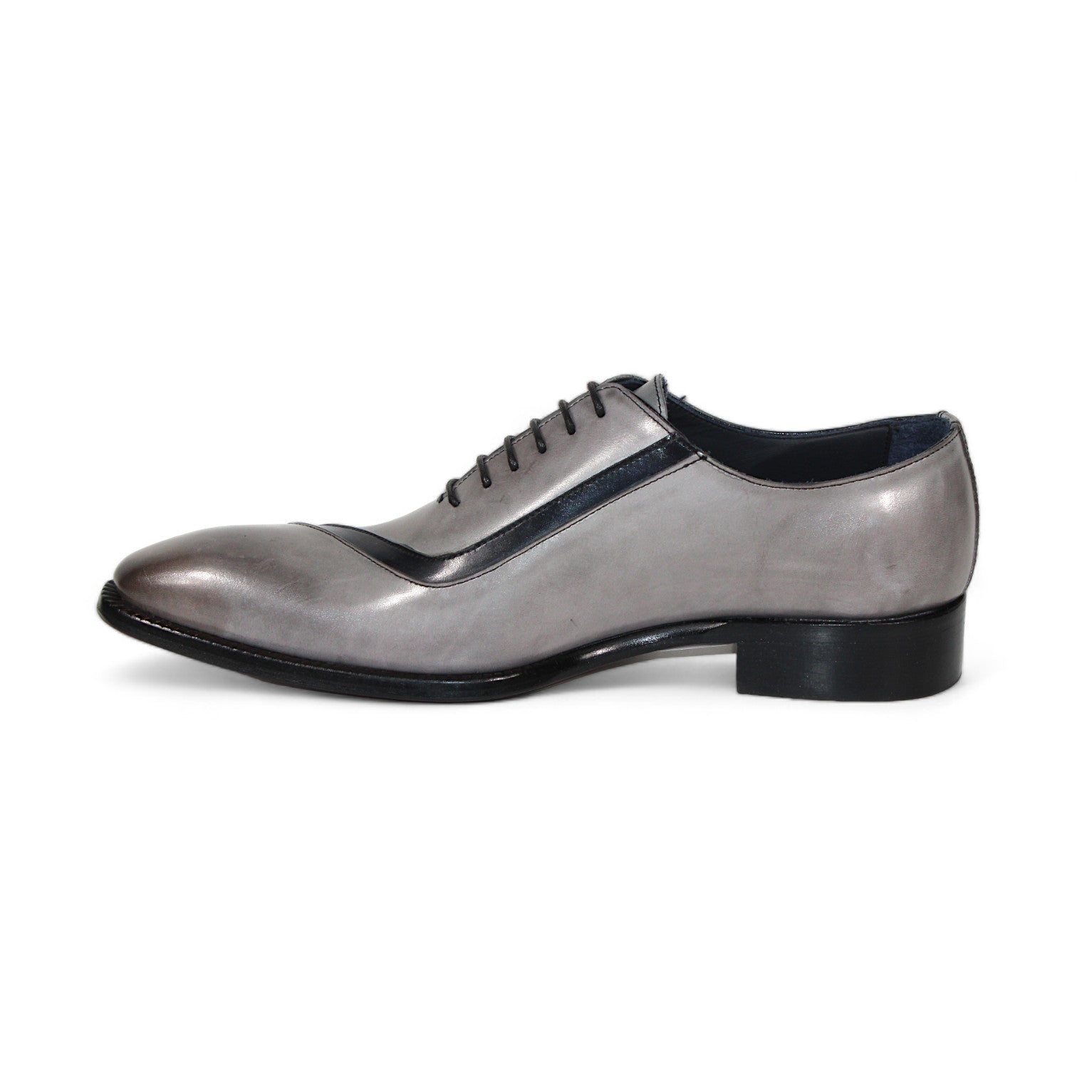 Duca Di Matiste Torre Men's Dress Shoes - Premium Grey & Black Leather Oxfords for Business, Wedding & Formal Occasions
