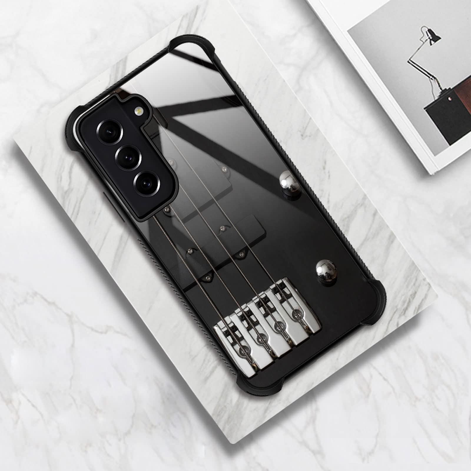 CARLOCA Samsung Galaxy S22 Case - Shockproof Anti-Scratch Hard Acrylic Cover with Guitar Bass Strings Black Graphic Design | Perfect for Music Lovers & Daily Protection