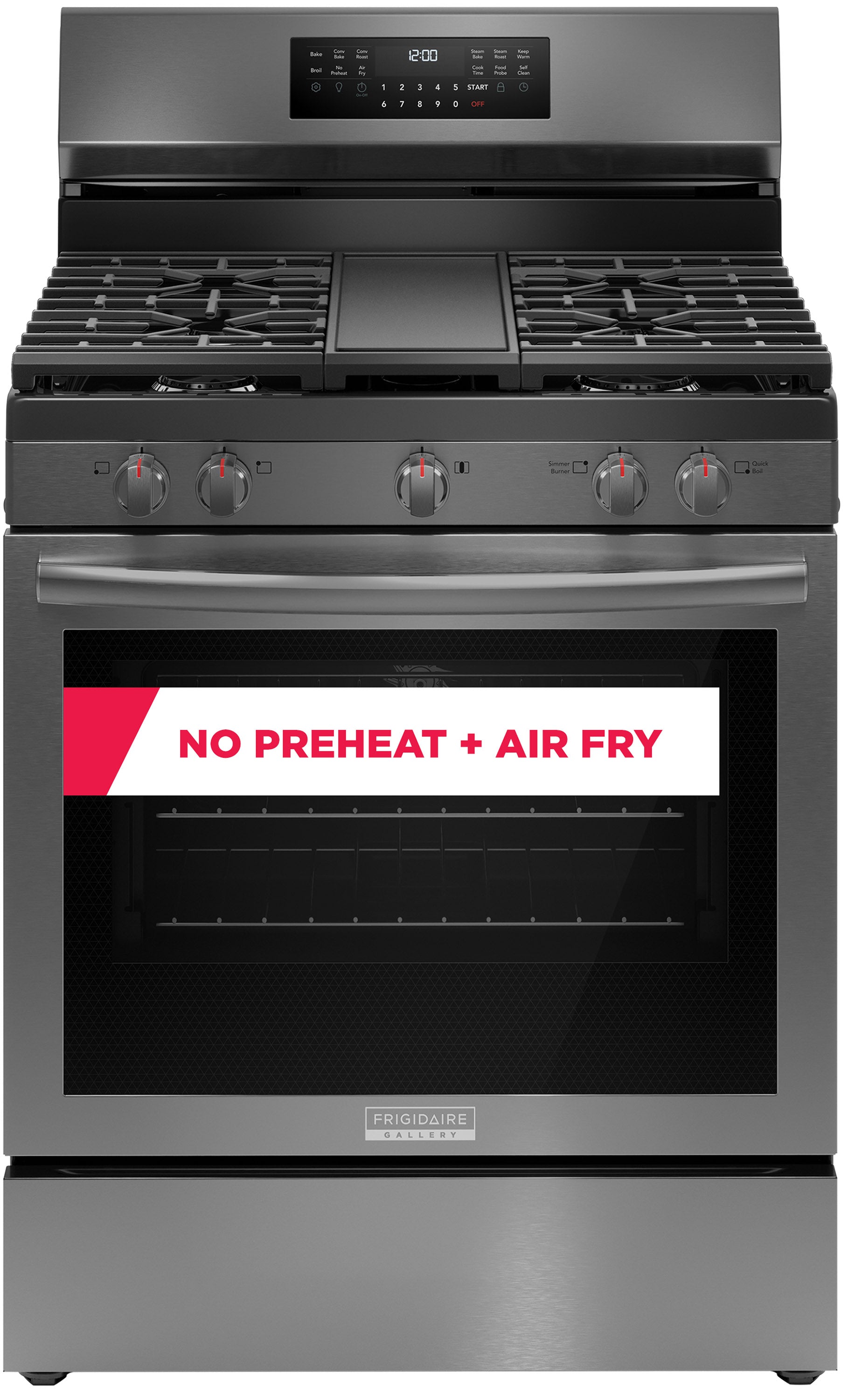 Frigidaire Gallery GCRG3060BD 30-Inch Smudge Proof Black Stainless Steel Gas Range - 5.1 Cu. Ft Capacity, Rear Control for Modern Kitchens - Perfect for Home Cooking, Baking & Family Meals