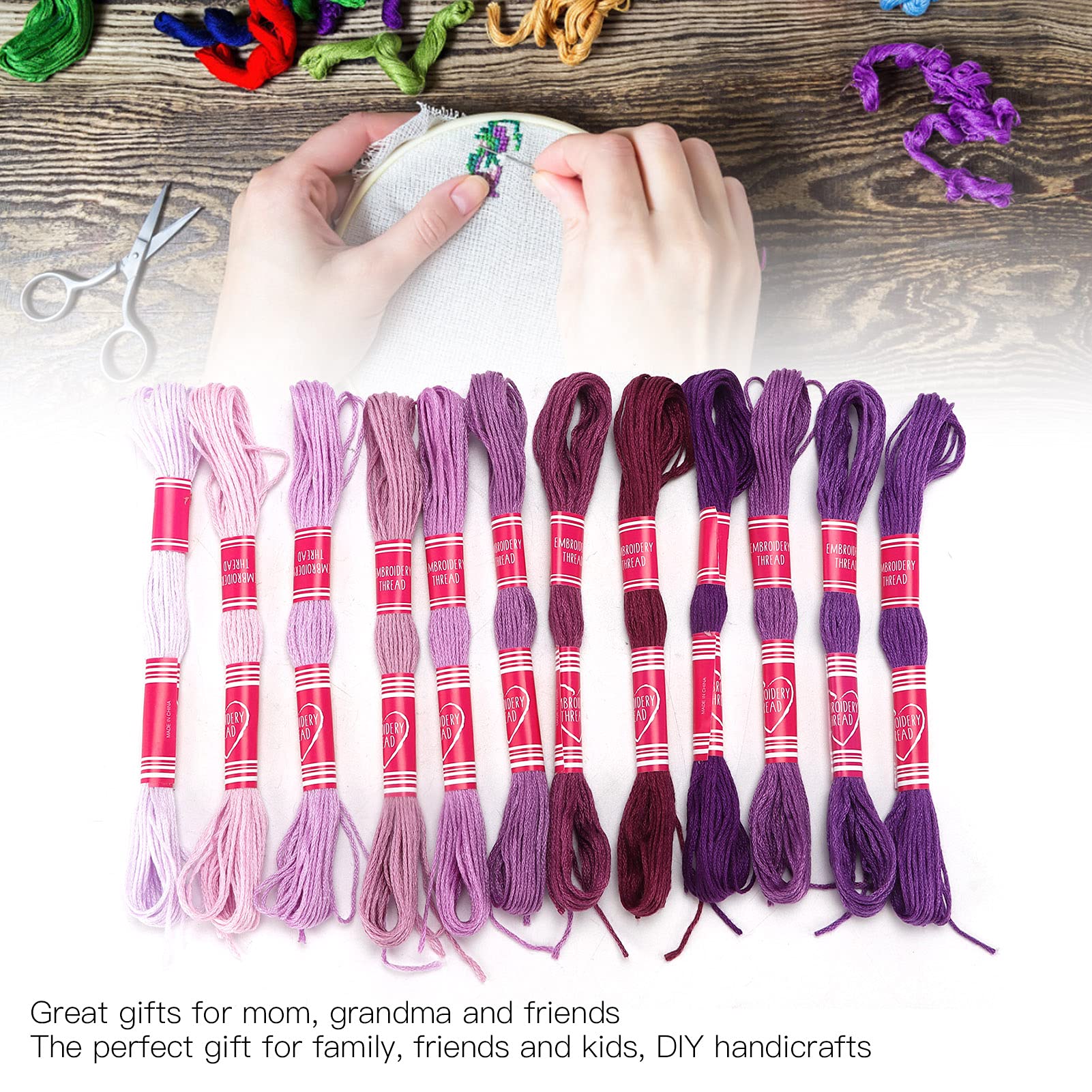 Premium Mercerized Cotton Embroidery Floss - 12-Piece Set (Purple) for Cross Stitch, Needlework & DIY Crafts - Perfect for Home Decor, Scrapbooking & Handmade Gifts