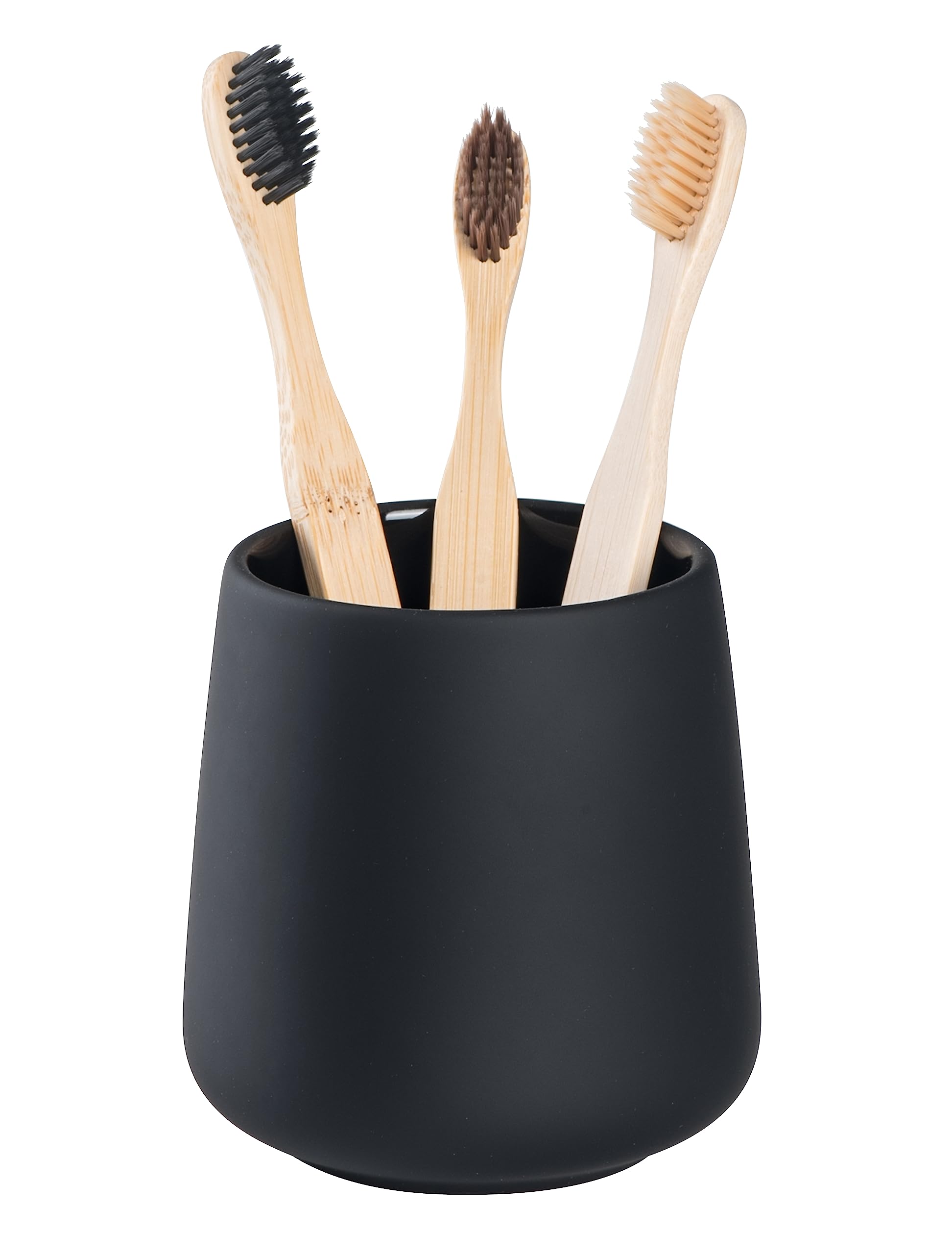 Modern Matte Black Ceramic Toothbrush Holder for Bathroom - Stylish Toothbrush & Toothpaste Organizer with Makeup Brush Storage - Perfect for Vanity, Sink Countertop & Bathroom Decor