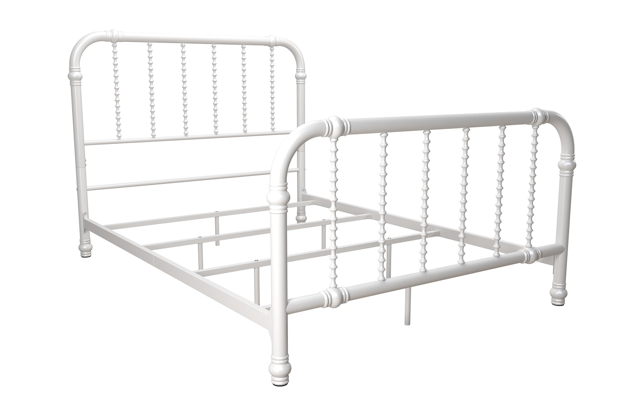DHP Jenny Lind Twin Metal Bed Frame with Country Chic Headboard & Footboard - White Kids Bed with Underbed Storage Space for Toys | Perfect for Children's Bedrooms, Playrooms & Small Spaces