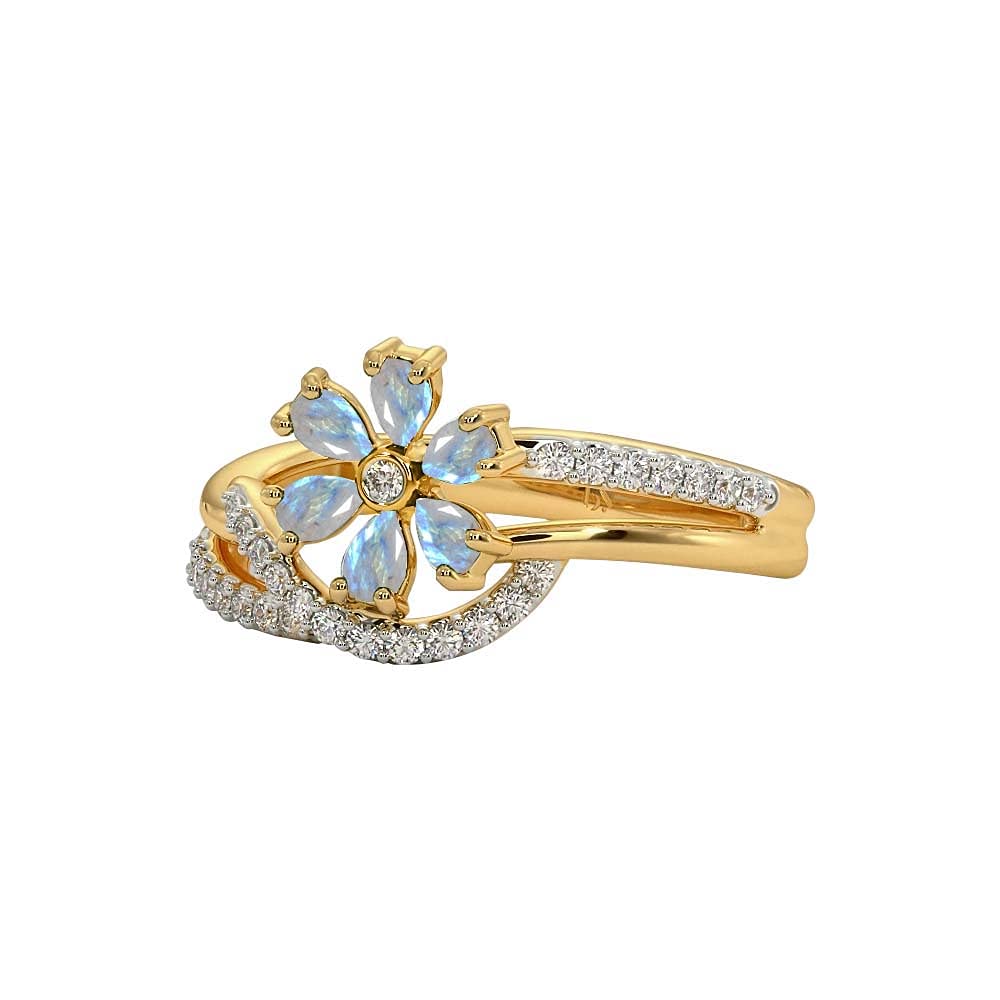 925 Sterling Silver Leaf Gemstone Flower Band Ring for Women - 14K Yellow Gold Plated, Elegant Fashion Jewelry Gift for Her | Perfect for Weddings, Anniversaries & Special Occasions