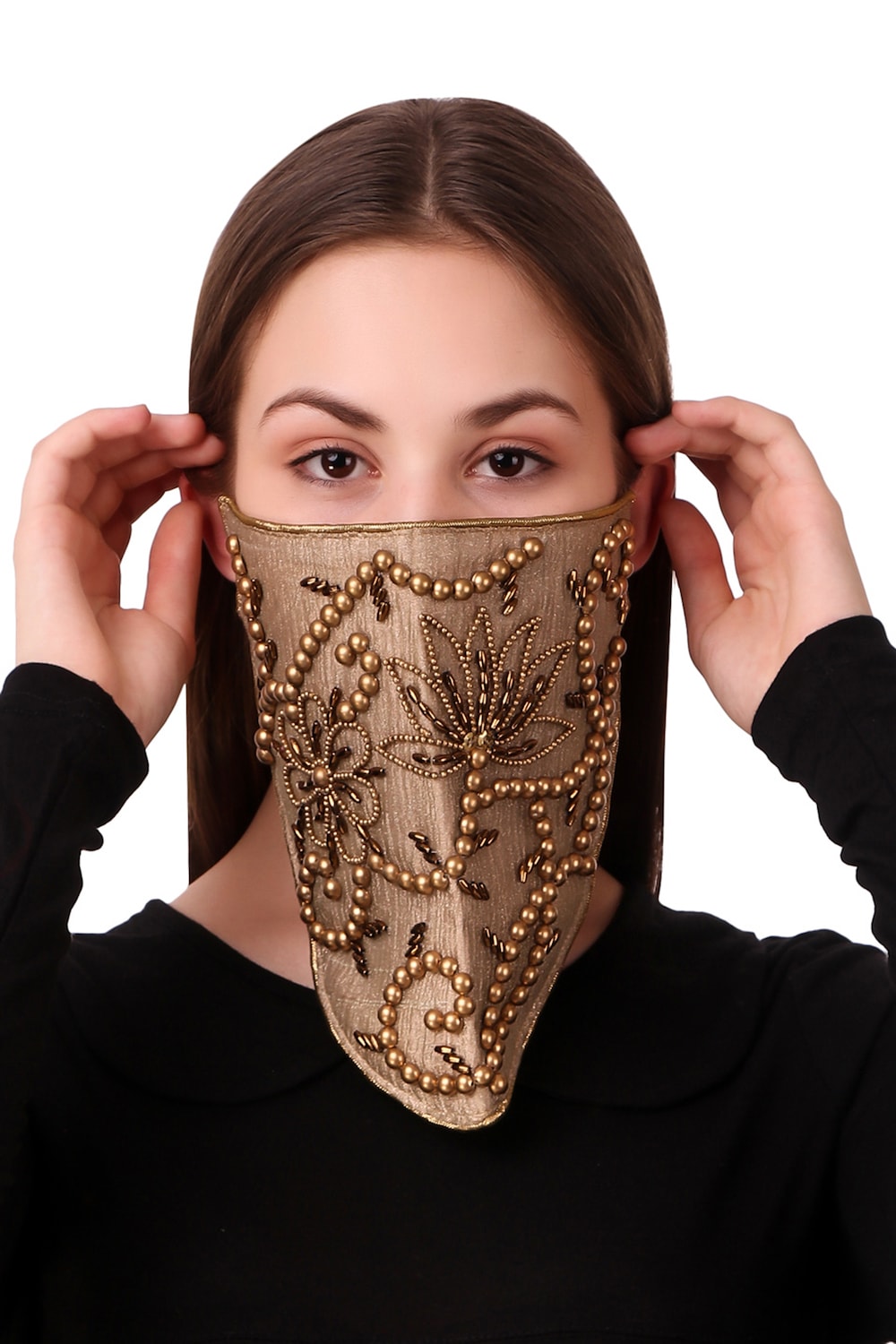 Hand Embroidered Silk Face Mask - Breathable & Reusable - Elegant Veil Style Design for Women - Perfect for Weddings, Parties & Special Occasions