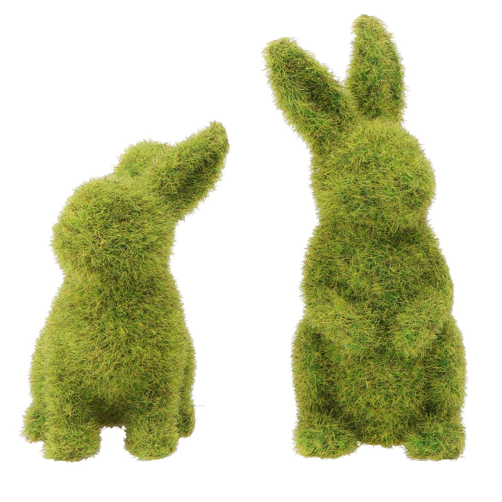 Happyyami Flocking Rabbit Decorations 2pcs - Moss Bunny Easter Garden Ornaments for Spring Home Decor, Easter Basket Fillers, and Outdoor Garden Decorations