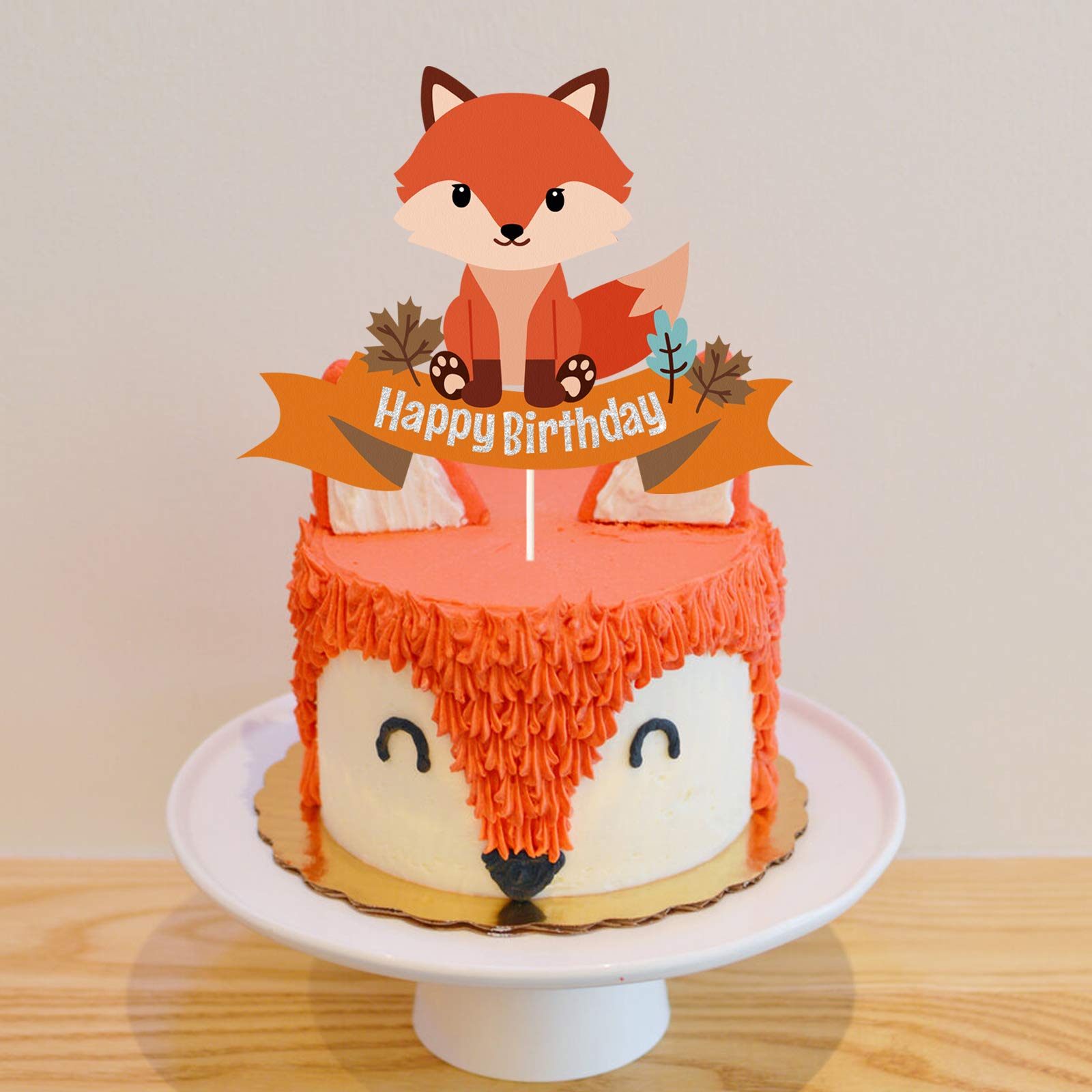 Glitter Fox Happy Birthday Cake Topper - Animal Theme Party Decor for Baby Showers & Kids Birthday Celebrations | Perfect for 1st Birthday, Gender Reveal & Special Occasions