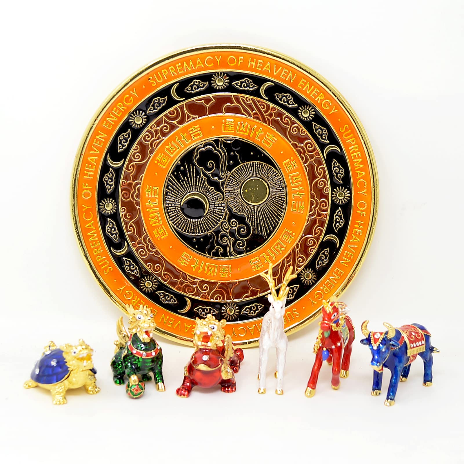 Feng Shui Pixiu Dragon Tortoise Statue - Supreme Heaven Energy Plate for Wealth & Luck, Red (FW4917) - Perfect for Home Office Decor, Gift for Business Success
