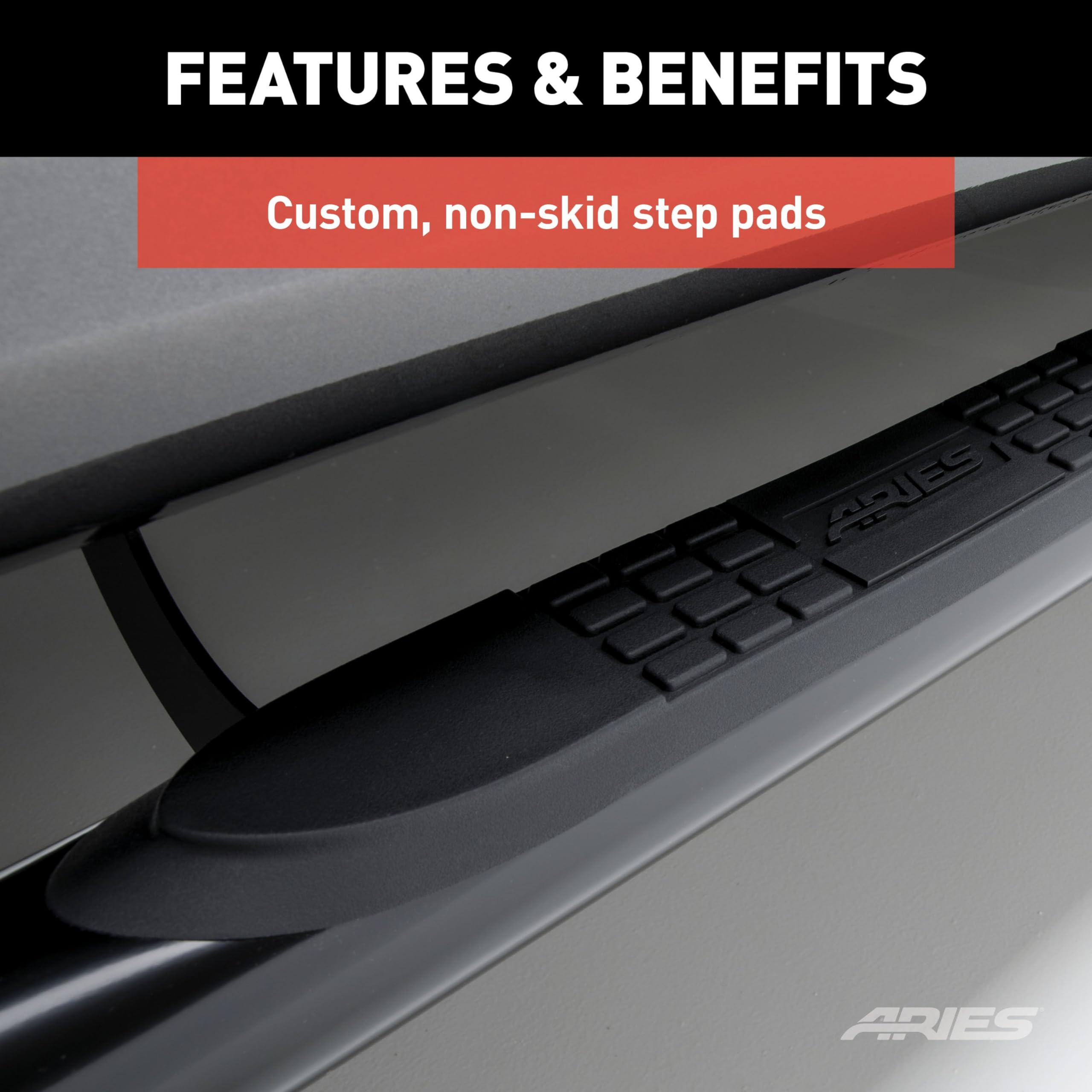 ARIES 205008 3-Inch Round Black Steel Nerf Bars - No-Drill Installation for Dodge Ram 1500/2500/3500 Trucks | Off-Road Protection & Stylish Step Access