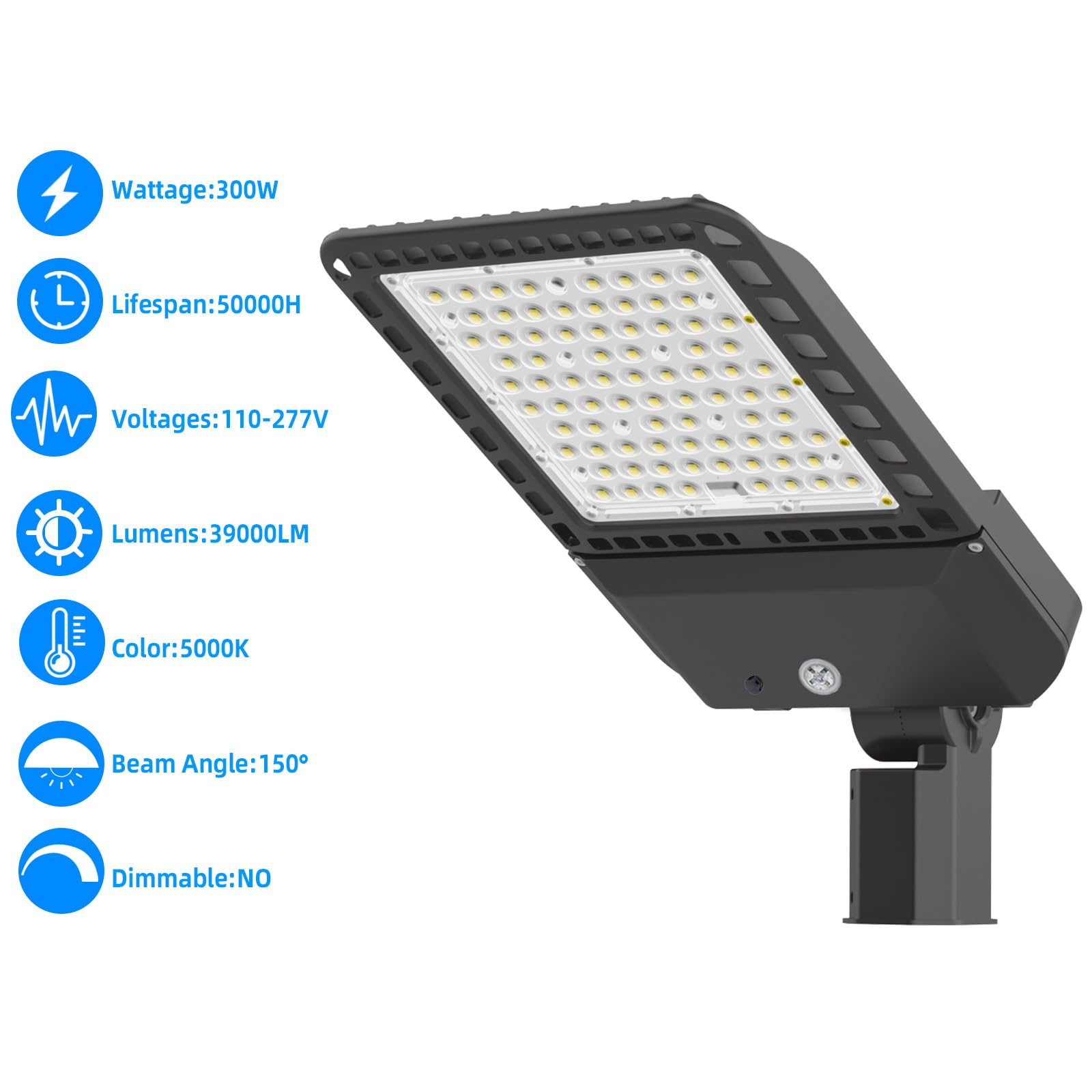 300W LED Parking Lot Lights Outdoor - 5500K Daylight, 39,000LM High Brightness, Slip Fit Adjustable Pole Mount, ETL Listed, IP65 Waterproof - Perfect for Stadiums, Roadways, Commercial Streets & Large Area Lighting