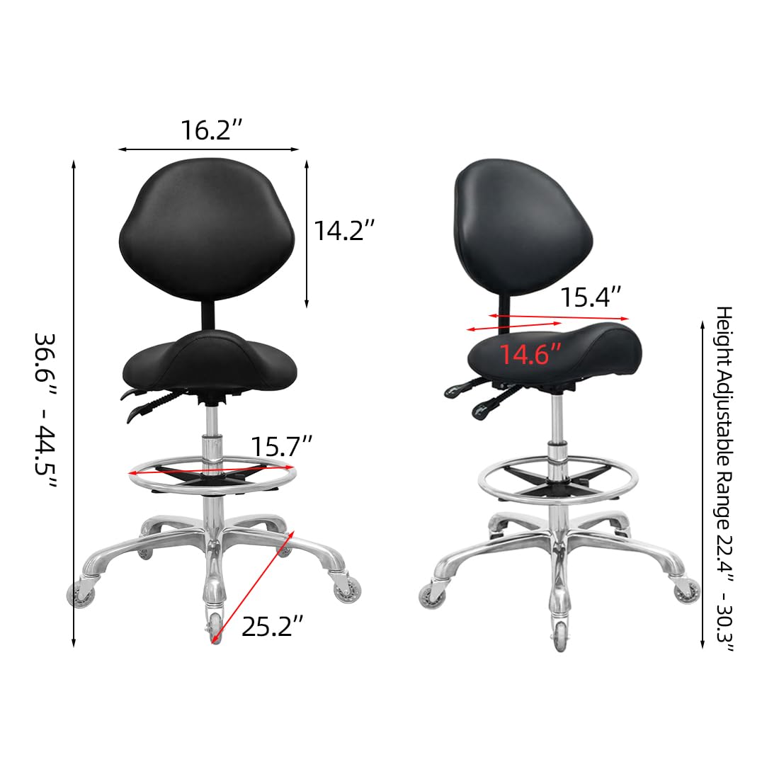Heavy-Duty Hydraulic Adjustable Saddle Stool with Back Support & Footrest - 350LBS Capacity, Swivel Rolling Chair for Salon, Spa, Massage, Dental Clinic, Home & Office Use (Black) - Perfect for Hair Stylists, Therapists & Long Work Sessions