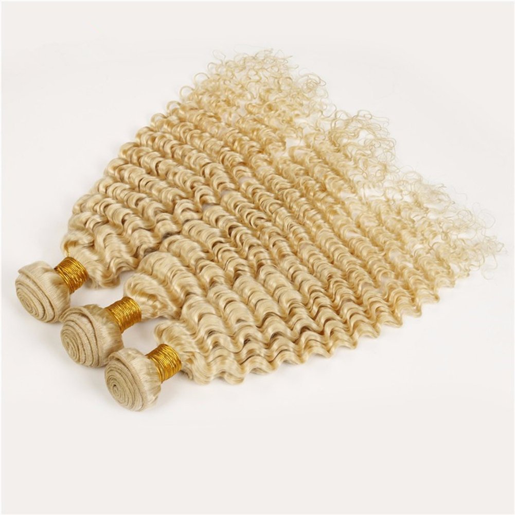 Brazilian Blonde Virgin Hair Deep Wave 3 Bundles #613 Platinum Blonde Human Hair Weave Extensions (22