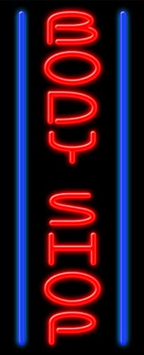 Body Shop Glass Neon Sign #11520 - Handcrafted in USA | Vintage Style Garage Decor, Man Cave Lighting, Automotive Workshop Signage