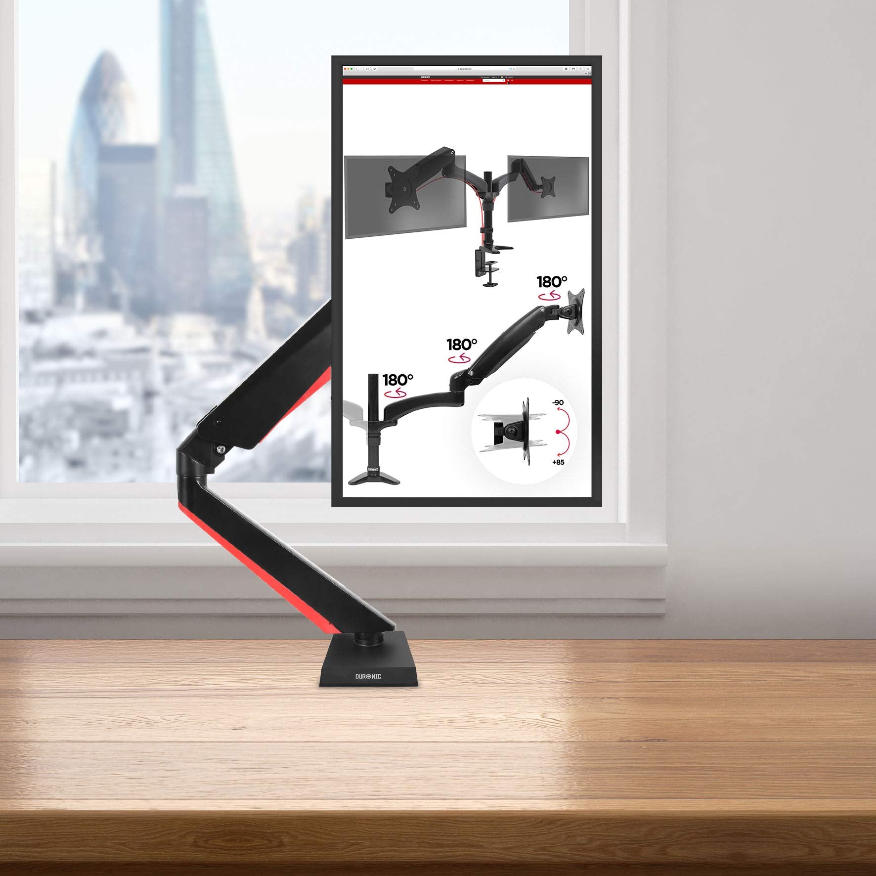 Duronic DMGM5X1 Single Monitor Arm Stand - Adjustable Height LED Desk Mount for 15-32 Inch Screens | VESA 75/100 | 8kg Capacity | 360° Rotation & Tilt | Perfect for Home Office, Gaming & Workstation Setup