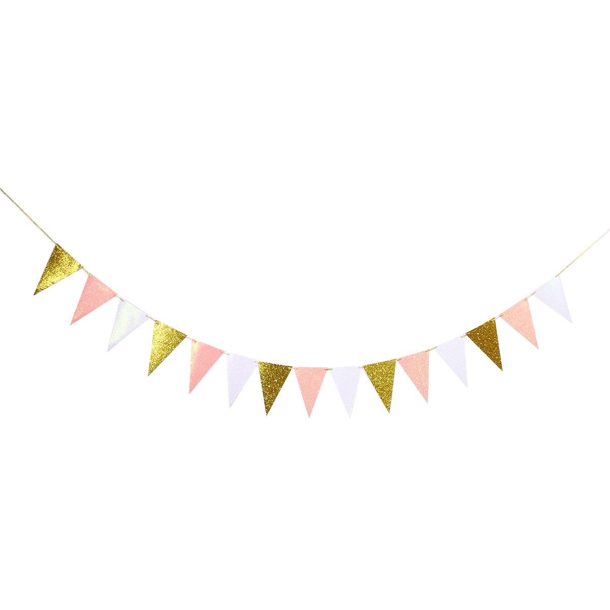 3M Glitter Gold & Pink Heart Birthday Bunting Banner - Hanging Party Decorations for Birthday Celebrations, Baby Showers, Bridal Showers & Festive Events