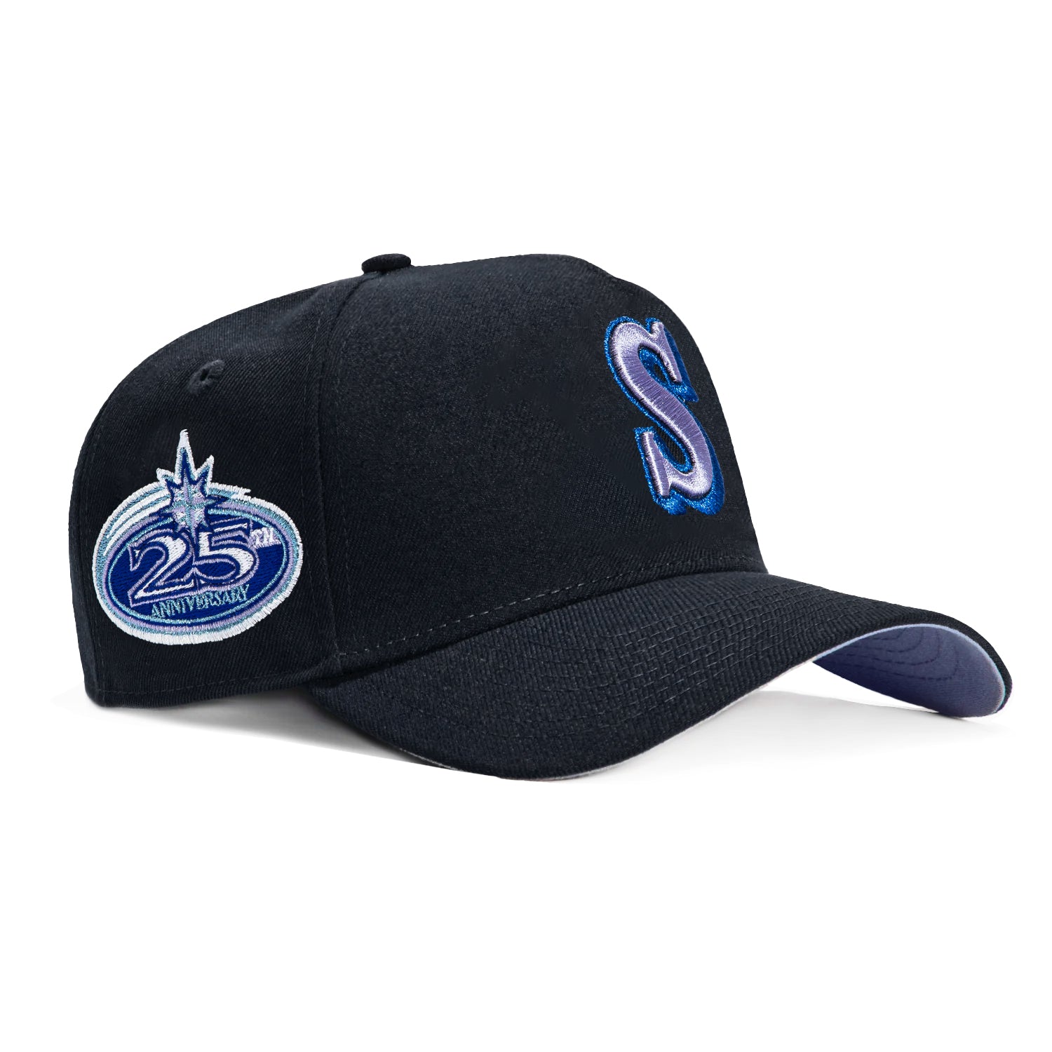 New Era 9Forty A-Frame Seattle Mariners 25th Anniversary Patch Snapback Baseball Cap - Navy Blue Adjustable Hat for Men & Women - Perfect for Baseball Games, Sports Events & Streetwear Fashion
