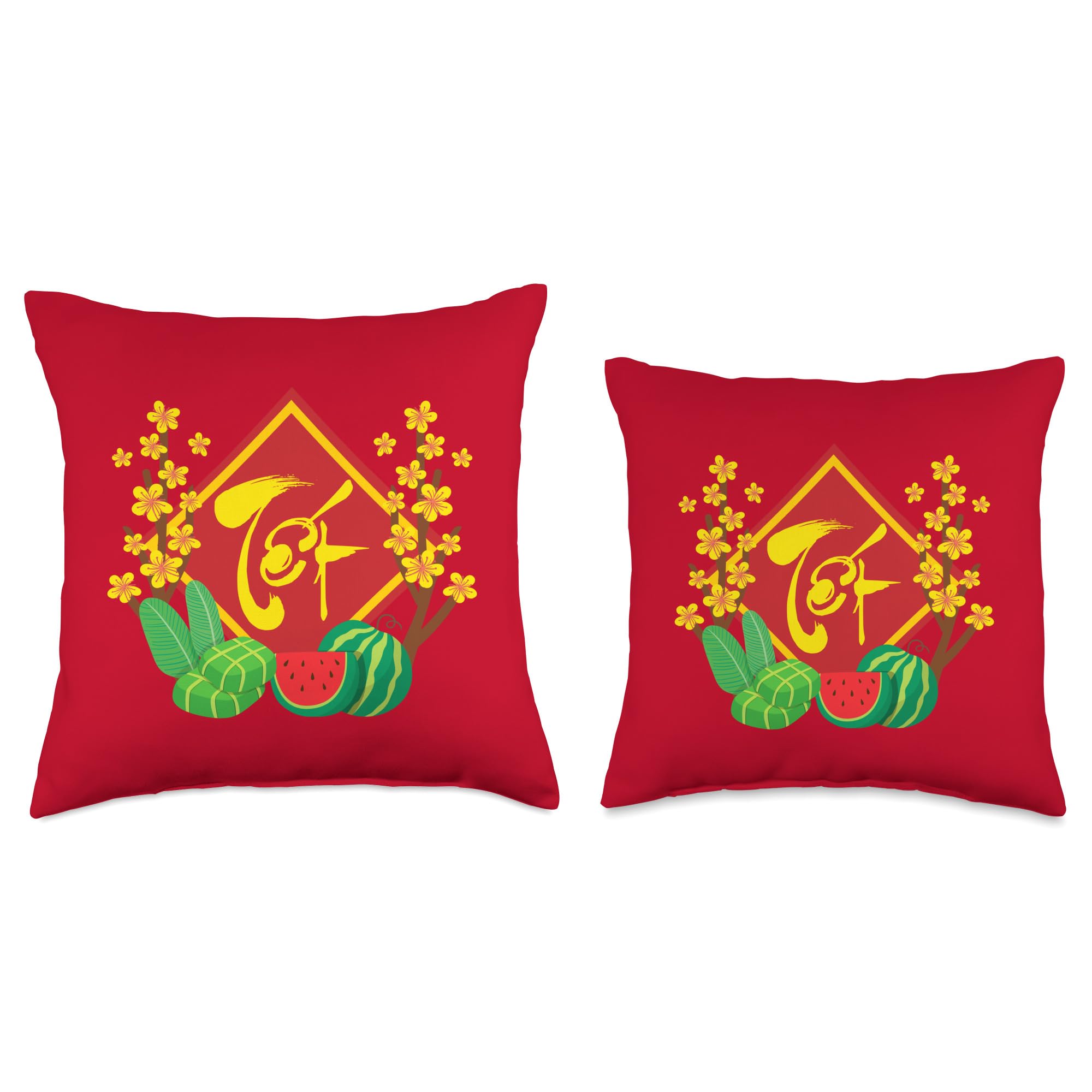 Tet At Ty 2025 Vietnamese New Year Banh Chung Throw Pillow - Lunar New Year Home Decor for Sofa, Bed & Festival Celebrations