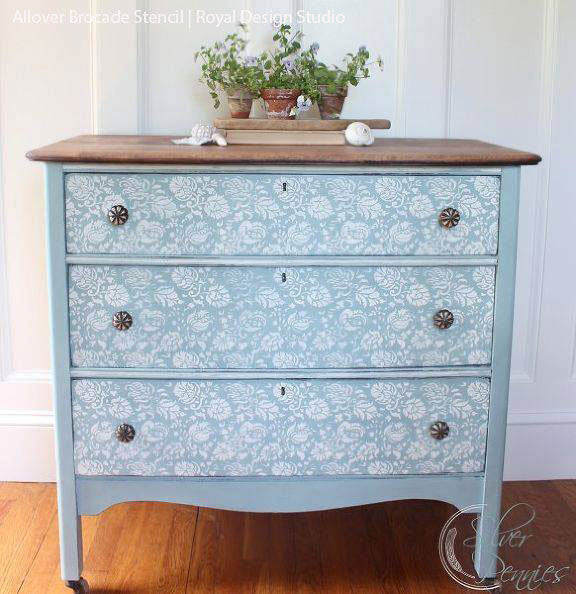 Allover Brocade Furniture Stencil - Reusable DIY Painting Template for Wood, Fabric & Walls - Perfect for Home Decor, Crafts & Upcycling Projects