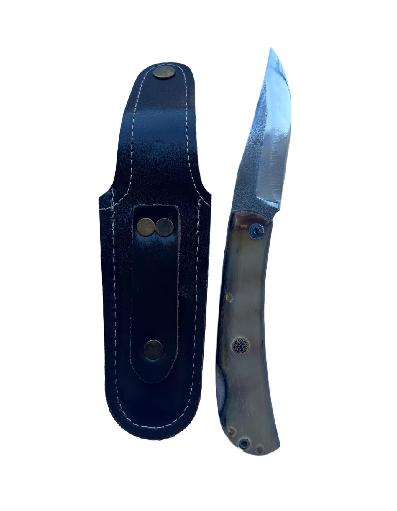 Xman Unique Handmade Pocket Knife - Premium Goat Horn Handle for Hunting, Camping & Outdoor Adventures | Durable EDC Tool for Survival, Hiking & Bushcraft