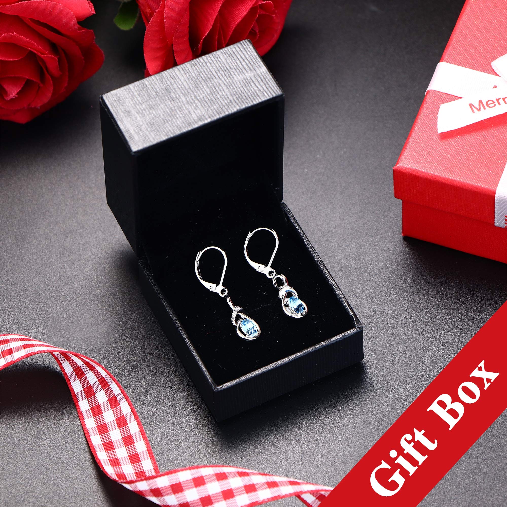 Sllaiss Crystal Dangle Earrings for Women - Elegant Teardrop Leverback Earrings with March Birthstone, Perfect Christmas Jewelry Gift for Her | Ideal for Parties, Weddings & Special Occasions