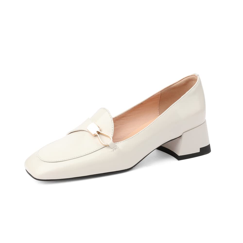 TinaCus Genuine Leather Women's Loafers - Handmade Square Toe Slip-On Shoes with Low Chunky Heel for Casual Wear | Perfect for Office, Travel & Everyday Comfort