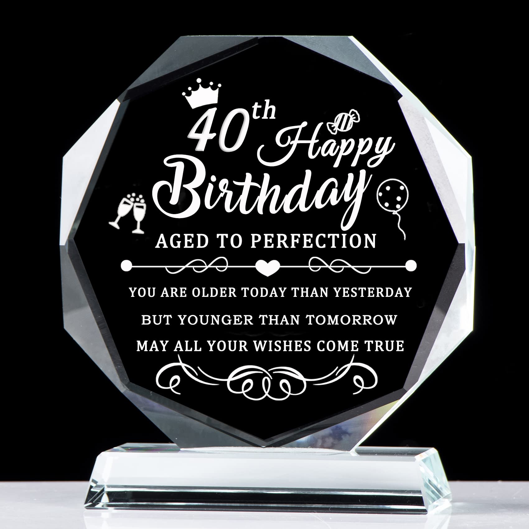 Personalized 40th Birthday Gift for Women & Men - Laser Engraved Glass Keepsake Plaque - Thoughtful 40 Years Old Present for Husband, Wife, Dad, Mom & Best Friends - Perfect for Anniversary, Retirement & Milestone Celebrations