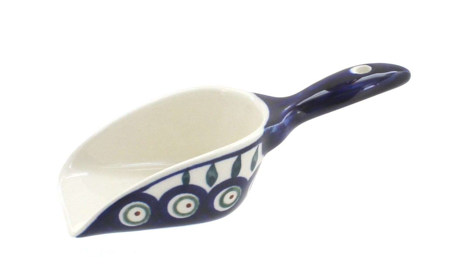 Handmade Blue Rose Polish Pottery Peacock Scoop - Elegant Ceramic Sugar Spoon for Coffee, Tea & Desserts - Perfect for Home Decor & Gift Giving
