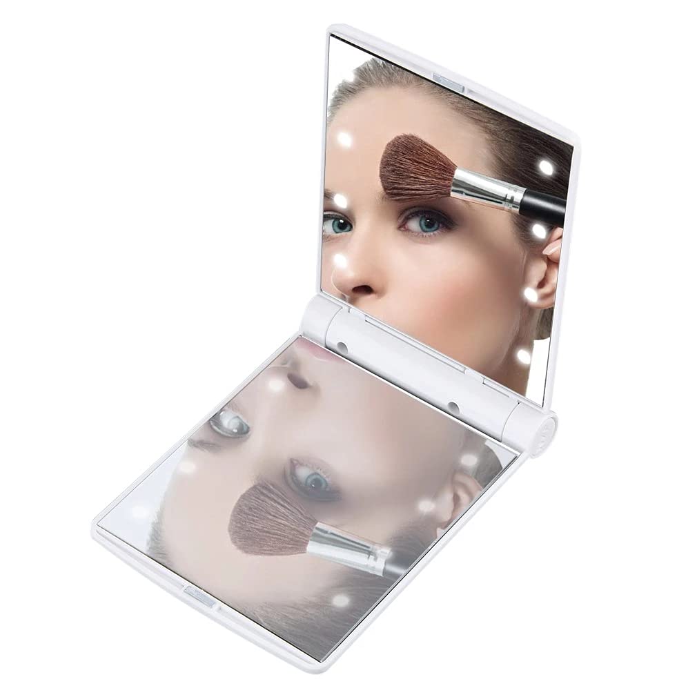 LED Compact Mirror with 8 Lights - Portable Folding Makeup Mirror for Women, Travel Vanity Mirror with Bright LED Lighting, Perfect Gift & Travel Essential - Ideal for Home, Office, Travel & Purse Organization
